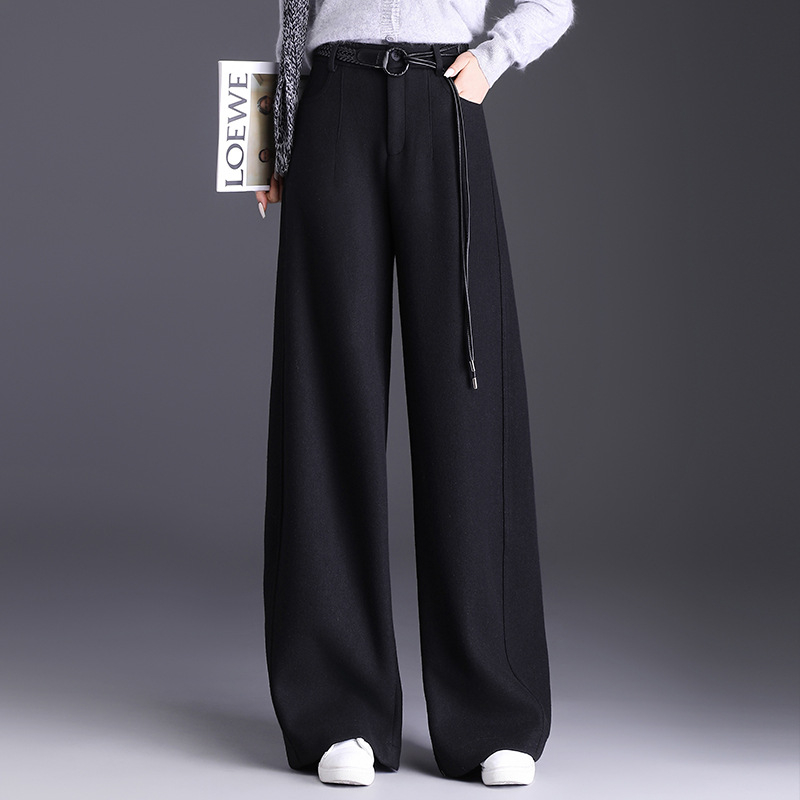 Moteriški vilnos-silko platus kelnes, aukštas juosmuo, laisvas kritimas, mikroelastinis, žiema 2025