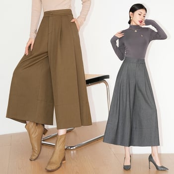 Ženske culotte hlače od Tencela i vune, visokog struka, duljina 9/10, širokog kroja, zimski elegantan svakodnevni komad