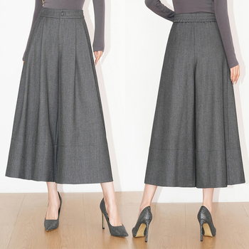Ženske culotte hlače od Tencela i vune, visokog struka, duljina 9/10, širokog kroja, zimski elegantan svakodnevni komad