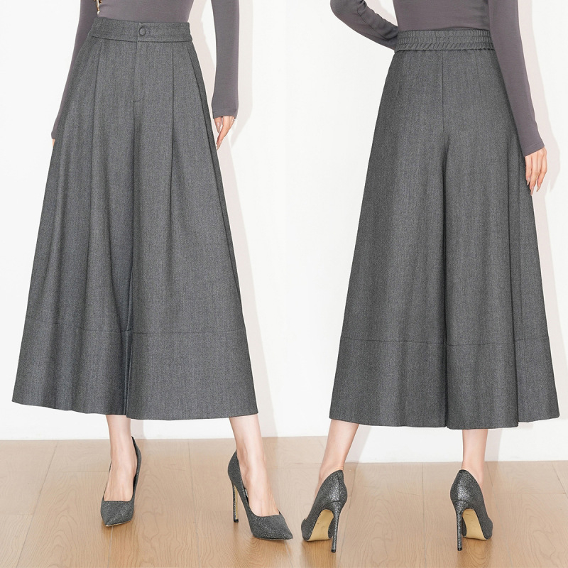 Ženske culotte hlače od Tencela i vune, visokog struka, duljina 9/10, širokog kroja, zimski elegantan svakodnevni komad
