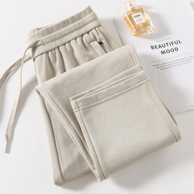 Moteriški 100% medvilniniai sportiniai kelniai, laisvas tiesus kirpimas, vidutinio tankio, pavasaris 2024, kasdienės sportinės kelnes