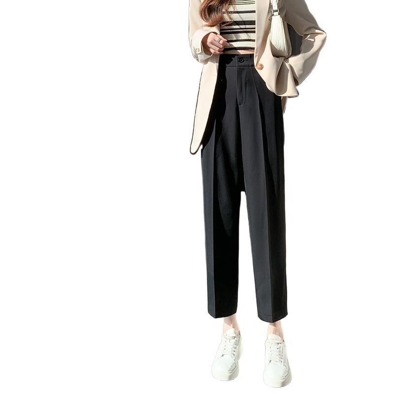 Ženske harém hlače od poliestera, visoki struk, mikroelastične, gradski casual stil, duljina 9/10