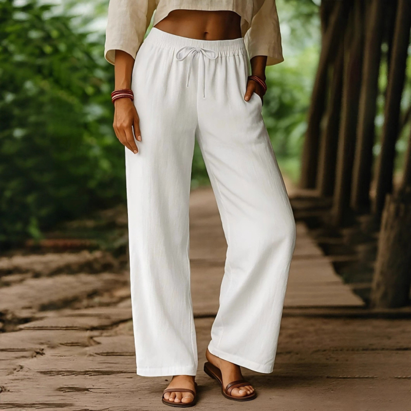 Φαρδιά καθημερινά παντελόνια με υψηλή μέση, υφασμάτινο μίγμα πολυεστέρα, μικροελαστικότητα, κομψό στυλ μετακίνησης