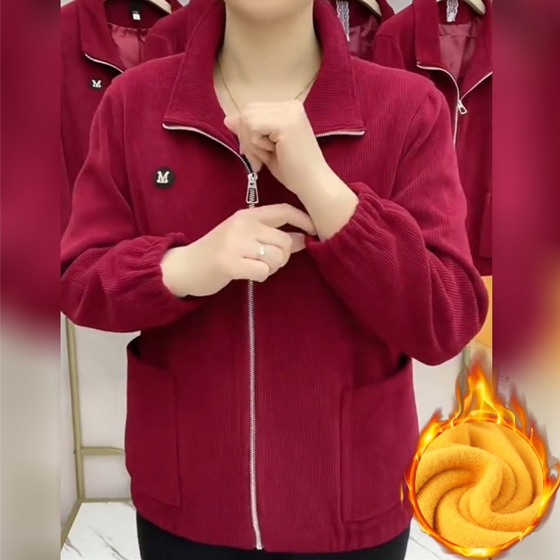 Női corduroy kabát, casual retro stílus, 3/4-es ujjú, galléros rever, egyszínű minta, normál hossz 50–65 cm