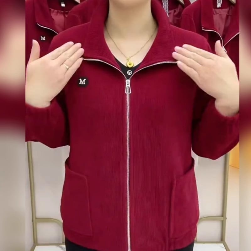 Női corduroy kabát, casual retro stílus, 3/4-es ujjú, galléros rever, egyszínű minta, normál hossz 50–65 cm