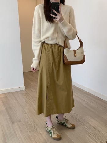 Дамски панталон-пола, 95% памук, висока талия, свободен силует, средна дължина, ежедневен японско/корейски стил