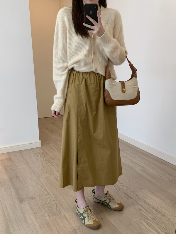 Дамски панталон-пола, 95% памук, висока талия, свободен силует, средна дължина, ежедневен японско/корейски стил