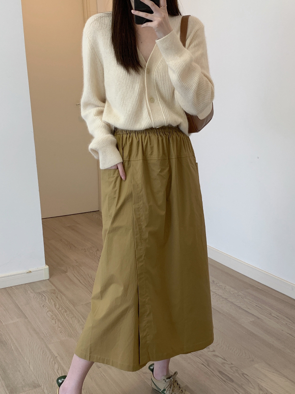 Дамски панталон-пола, 95% памук, висока талия, свободен силует, средна дължина, ежедневен японско/корейски стил