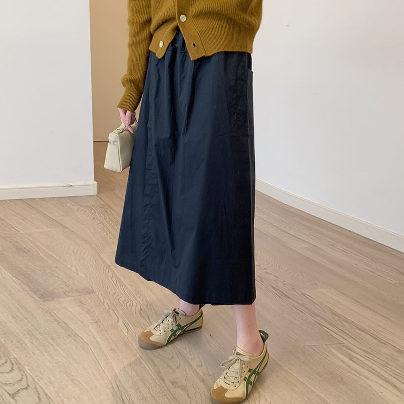 Дамски панталон-пола, 95% памук, висока талия, свободен силует, средна дължина, ежедневен японско/корейски стил