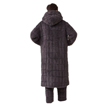 Korall fleece háromrétegű, extra vastag pizsama szett nadrággal, V-nyakú, hosszú ujjú, téli meleg, 95–100% poliészter