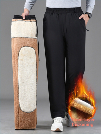 Зимни мъжки панталони с права кройка, висока талия, полиестер, за мъже средна възраст