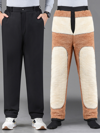 Зимни мъжки панталони с права кройка, висока талия, полиестер, за мъже средна възраст