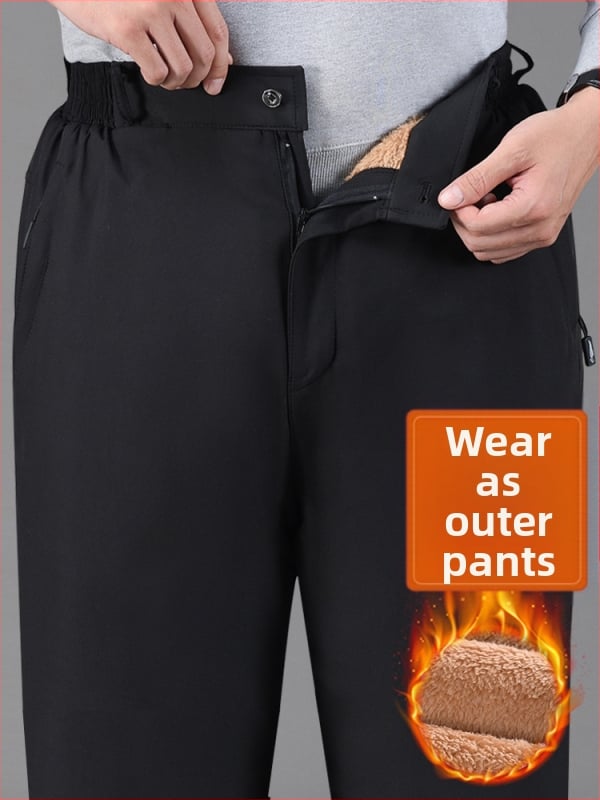 Зимни мъжки панталони с права кройка, висока талия, полиестер, за мъже средна възраст