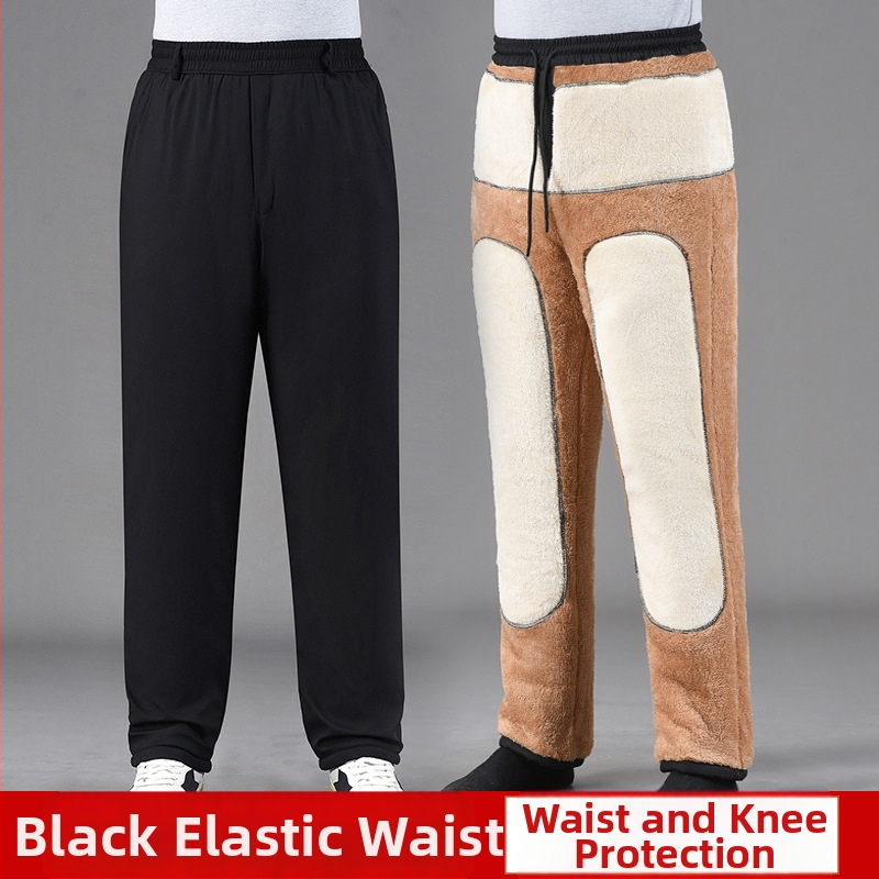 Зимни мъжки панталони с права кройка, висока талия, полиестер, за мъже средна възраст