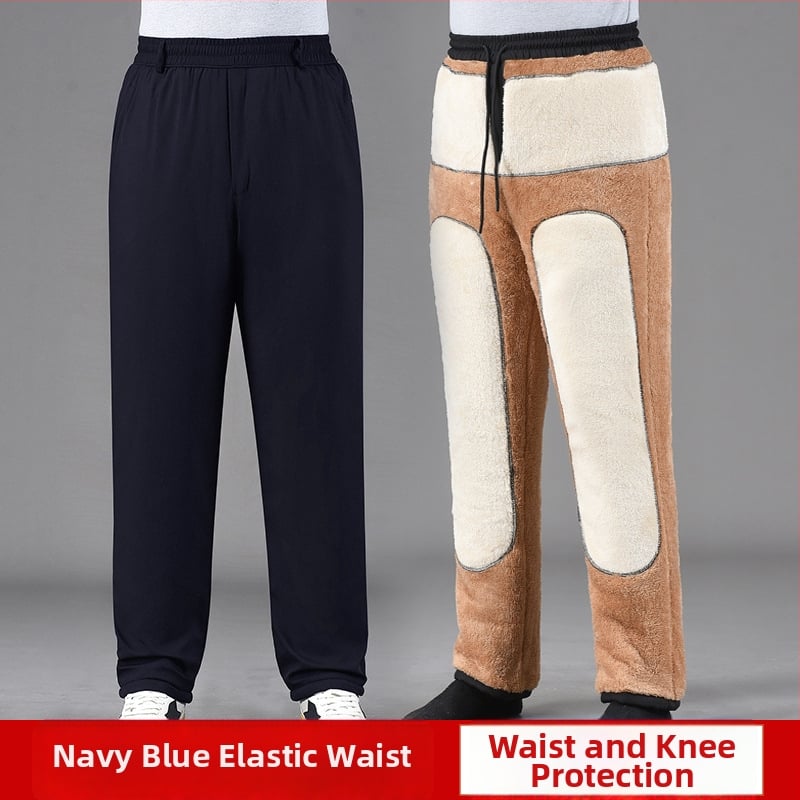 Зимни мъжки панталони с права кройка, висока талия, полиестер, за мъже средна възраст