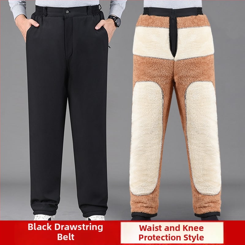 Зимни мъжки панталони с права кройка, висока талия, полиестер, за мъже средна възраст