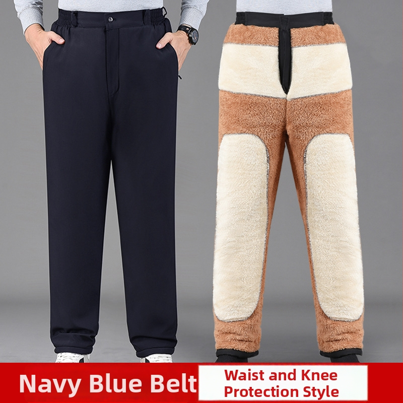 Зимни мъжки панталони с права кройка, висока талия, полиестер, за мъже средна възраст