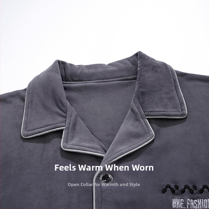 Férfiaknak szóló island velvet pizsama szett, kardigán-stílus, gallér, hosszú ujjú, otthoni viselet, 2025 tavaszi megjelenés