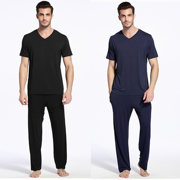 Férfi Modal otthoni ruházati garnitúra, V-nyakú, 3/4 ujjú, nadrág, lélegző és kényelmes