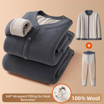 Téli kardigán-stílusú pizsamakészlet poliészterből, extrán vastag, álló gallérral, hosszú ujjú felsővel és nadrággal, antibakteriális, kényelmes otthoni viselet