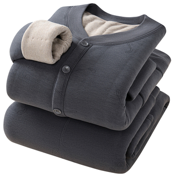 Téli kardigán-stílusú pizsamakészlet poliészterből, extrán vastag, álló gallérral, hosszú ujjú felsővel és nadrággal, antibakteriális, kényelmes otthoni viselet