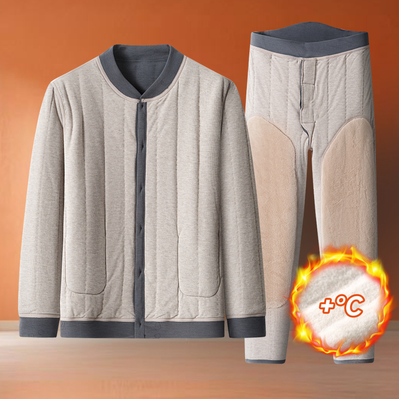 Téli kardigán-stílusú pizsamakészlet poliészterből, extrán vastag, álló gallérral, hosszú ujjú felsővel és nadrággal, antibakteriális, kényelmes otthoni viselet