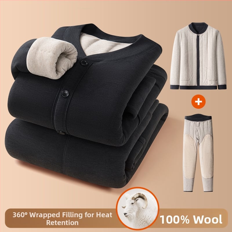 Téli kardigán-stílusú pizsamakészlet poliészterből, extrán vastag, álló gallérral, hosszú ujjú felsővel és nadrággal, antibakteriális, kényelmes otthoni viselet