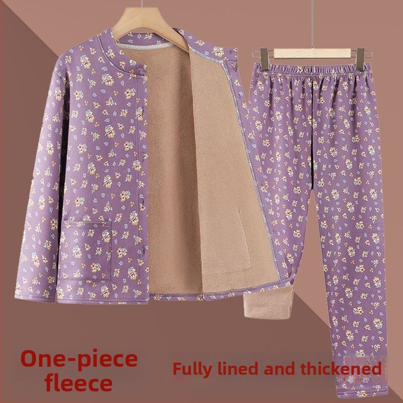 Комплект кардиган и свободни панталони с висока талия – Derong полиестер с флисово подплата; екстра дебела тъкан 351–400 g/m²; подплата 91–95%; есенно-зимно.