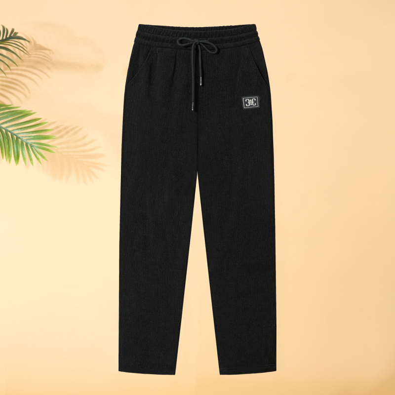 Corduroy kelnės laisvo kirpimo su elastine juosta, poliesterio audinys 90-95%, žiema 2025