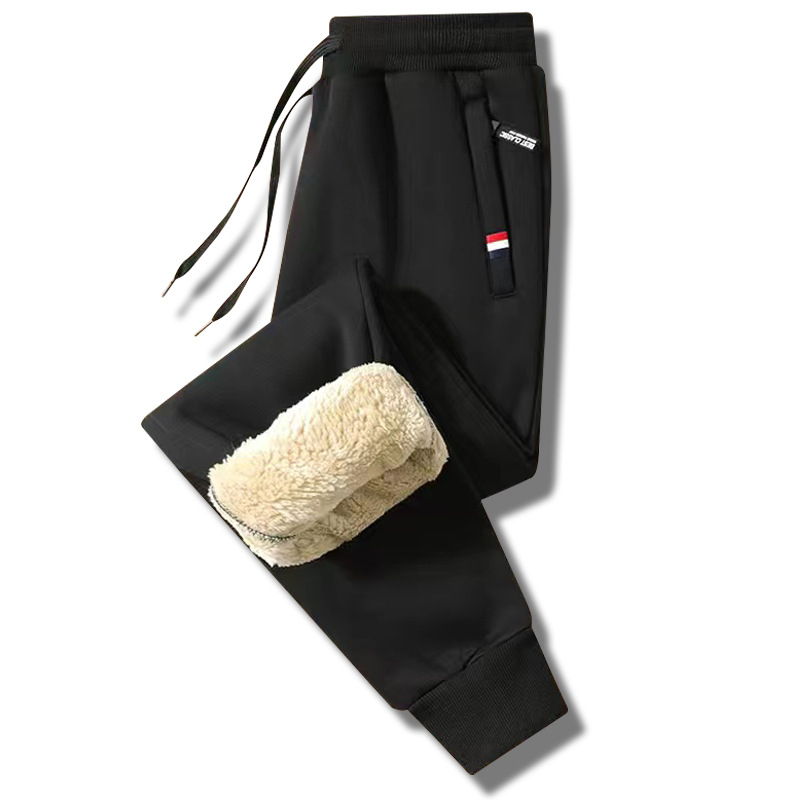 Muške casual zimske hlače s debelim fleece podstavom, straight kroj, srednji struk, vezivanje, džepovi sa zatvaračima