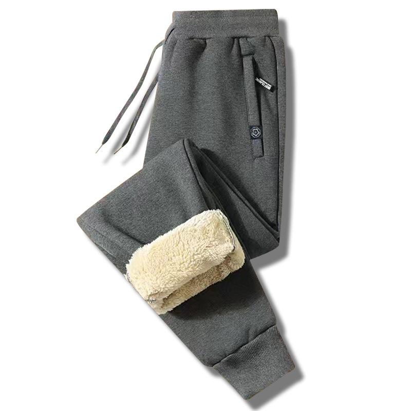 Muške casual zimske hlače s debelim fleece podstavom, straight kroj, srednji struk, vezivanje, džepovi sa zatvaračima