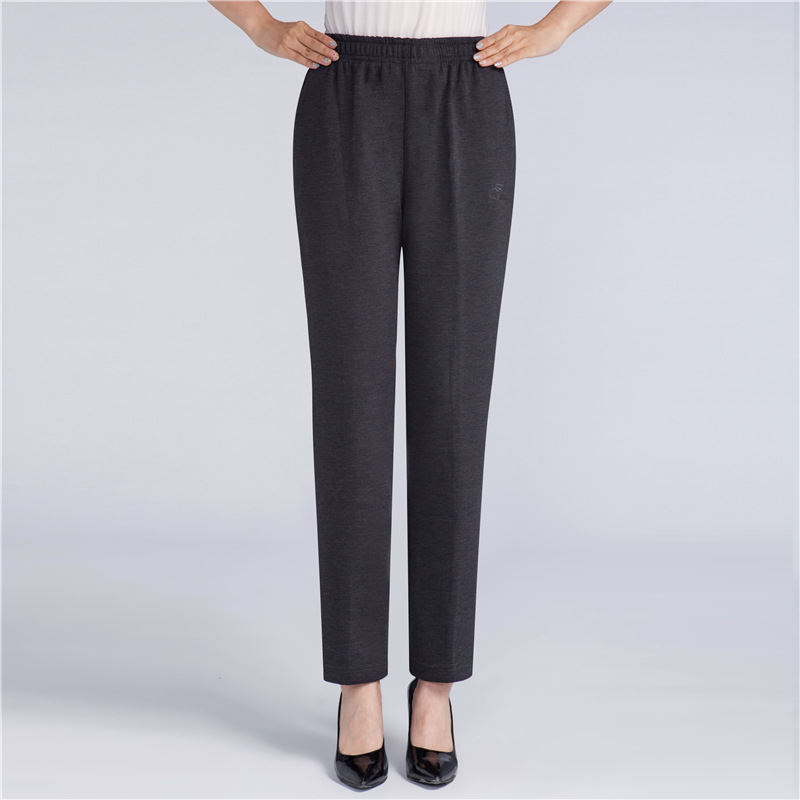 Pantalone za žene srednje dobi, jesensko-zimske, s flis podstavom, visokim strukom, pamučni materijal