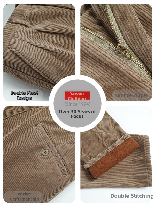 Muške hlače od kordure, visokim strukom, ravni kroj, debela tkanina, zip zatvarač