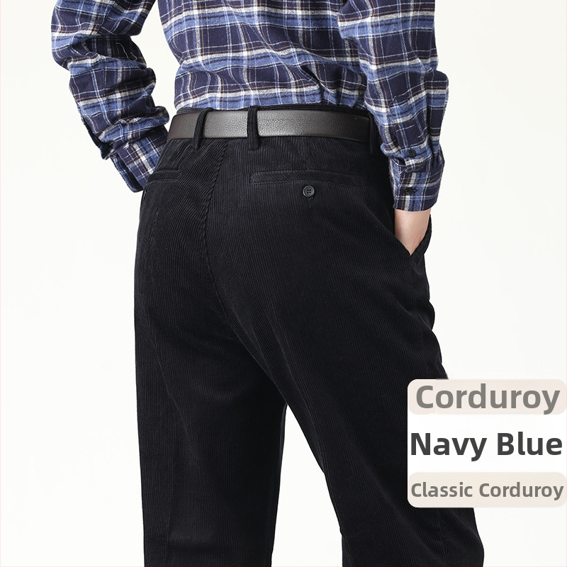 Muške hlače od kordure, visokim strukom, ravni kroj, debela tkanina, zip zatvarač