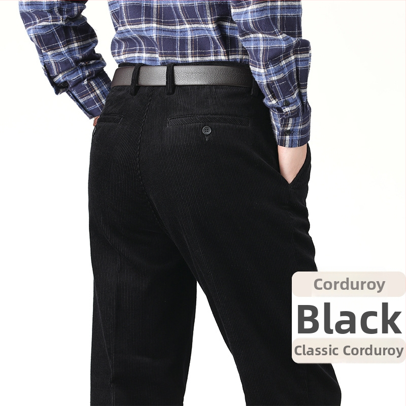Muške hlače od kordure, visokim strukom, ravni kroj, debela tkanina, zip zatvarač