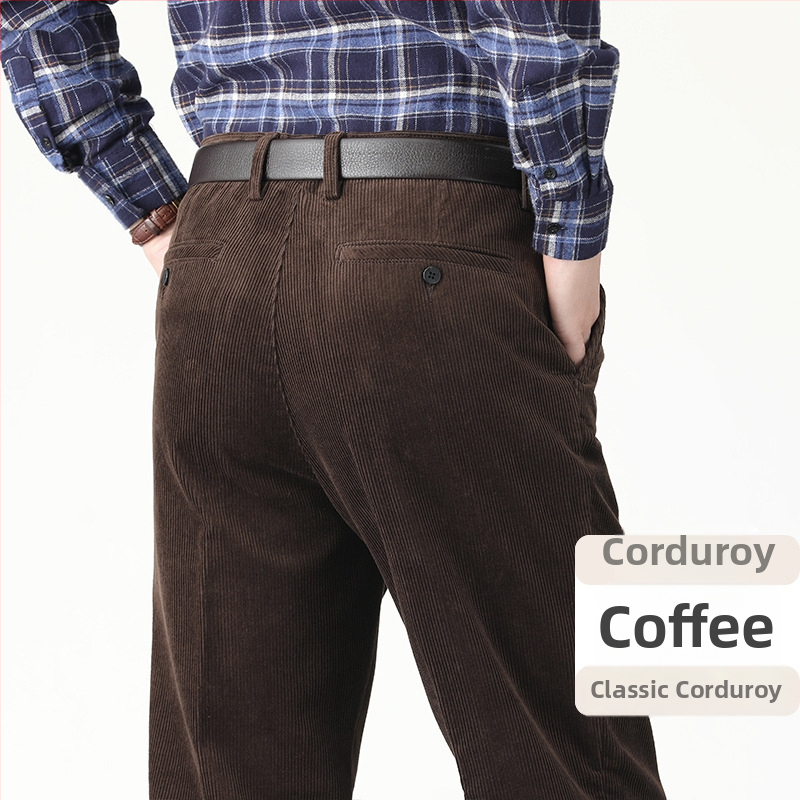Muške hlače od kordure, visokim strukom, ravni kroj, debela tkanina, zip zatvarač