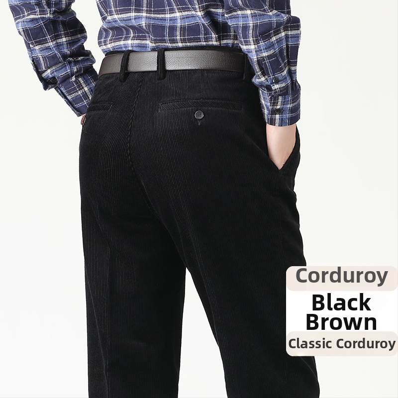Muške hlače od kordure, visokim strukom, ravni kroj, debela tkanina, zip zatvarač