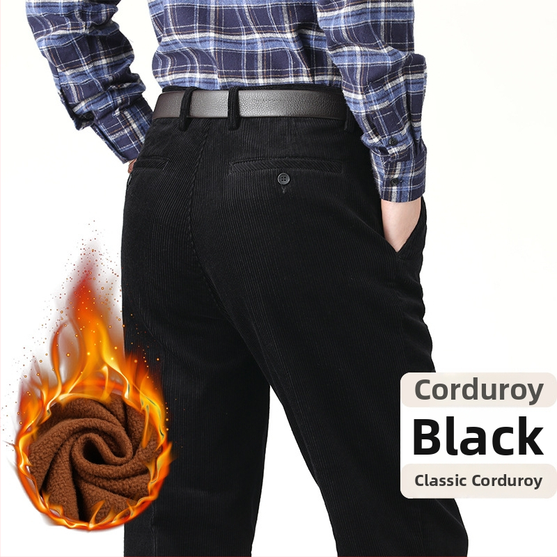 Muške hlače od kordure, visokim strukom, ravni kroj, debela tkanina, zip zatvarač