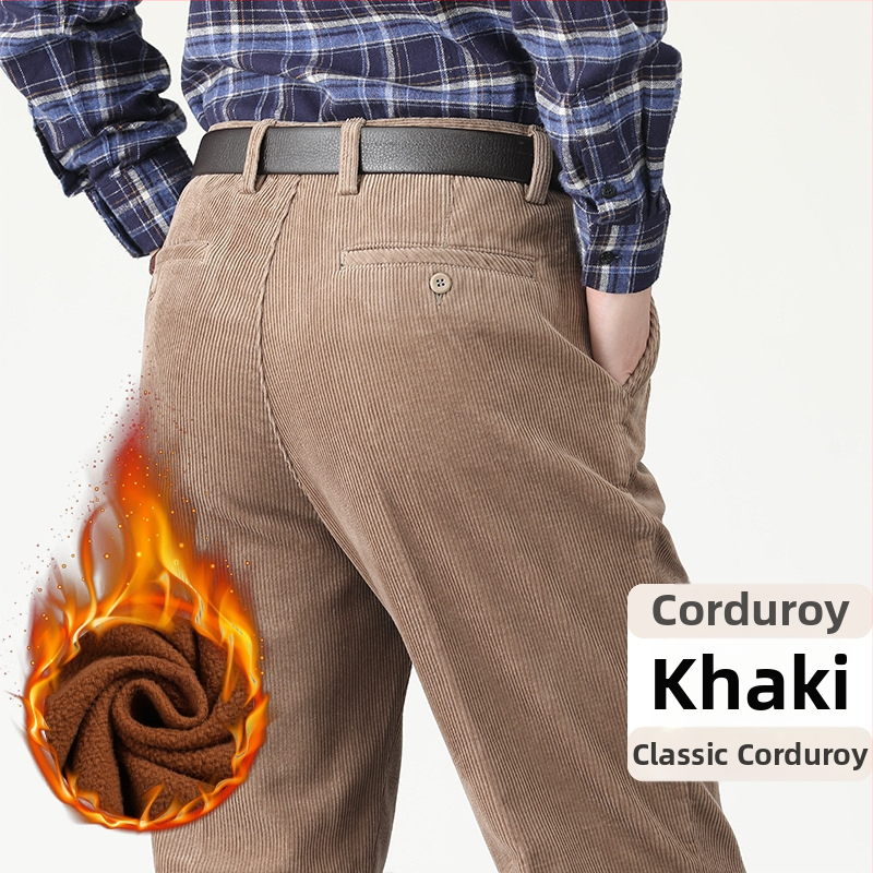 Muške hlače od kordure, visokim strukom, ravni kroj, debela tkanina, zip zatvarač