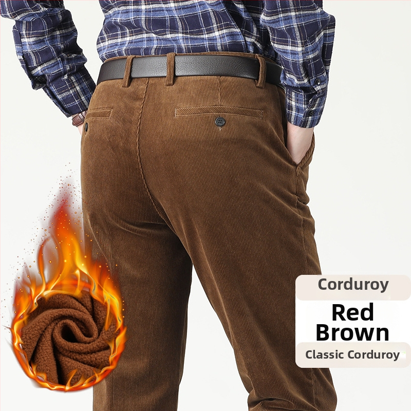 Muške hlače od kordure, visokim strukom, ravni kroj, debela tkanina, zip zatvarač