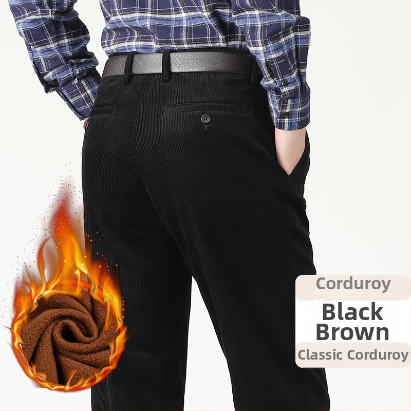 Muške hlače od kordure, visokim strukom, ravni kroj, debela tkanina, zip zatvarač