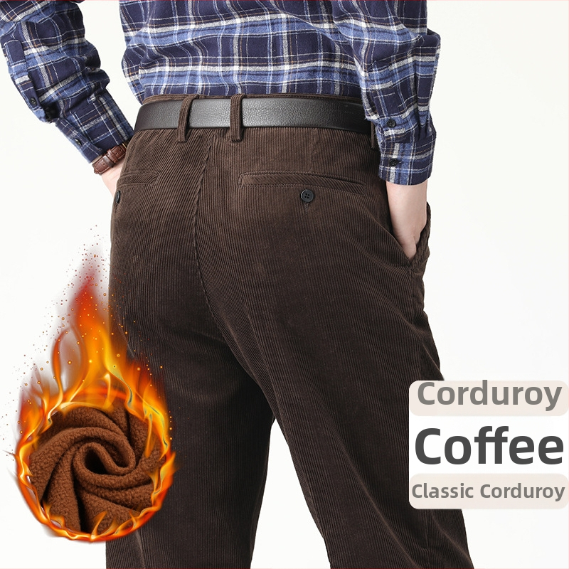 Muške hlače od kordure, visokim strukom, ravni kroj, debela tkanina, zip zatvarač