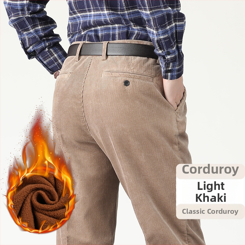 Muške hlače od kordure, visokim strukom, ravni kroj, debela tkanina, zip zatvarač