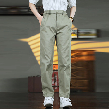 Muške poslovno-ležerne hlače - ravni kroj, duge, srednji struk, zip, ljeto