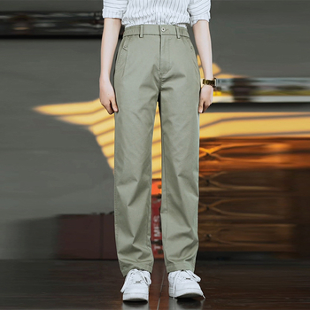 Muške poslovno-ležerne hlače - ravni kroj, duge, srednji struk, zip, ljeto