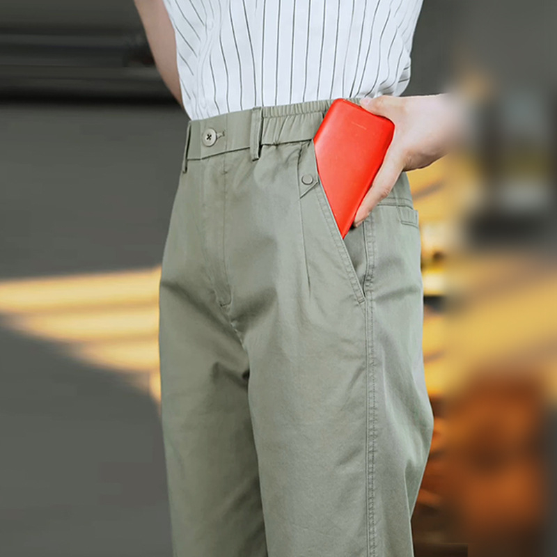 Muške poslovno-ležerne hlače - ravni kroj, duge, srednji struk, zip, ljeto