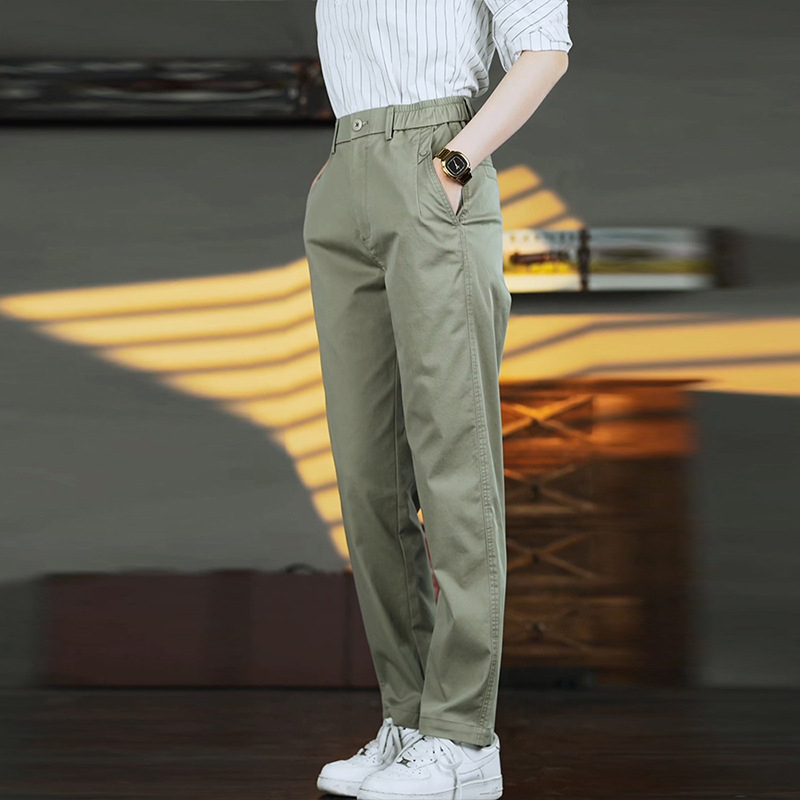 Muške poslovno-ležerne hlače - ravni kroj, duge, srednji struk, zip, ljeto
