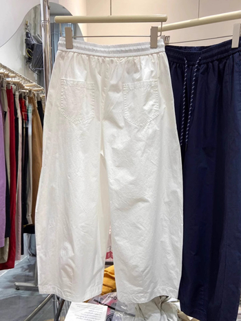 Női gyorsan száradó lezser nadrág, könnyű nyári, széles láb, magas derék, állítható zsinóros derekú, 70–80% poliészter