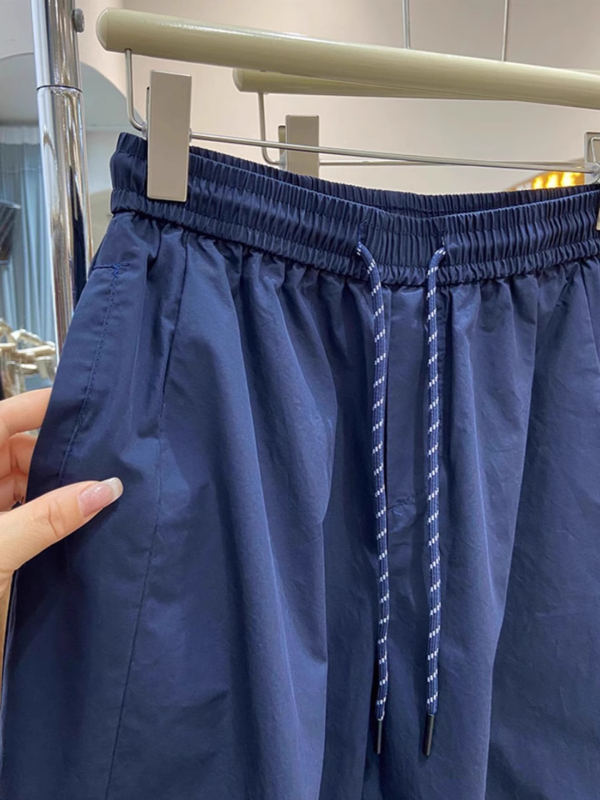 Női gyorsan száradó lezser nadrág, könnyű nyári, széles láb, magas derék, állítható zsinóros derekú, 70–80% poliészter