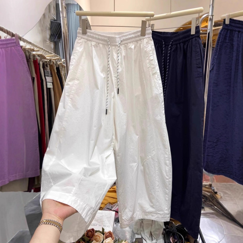 Női gyorsan száradó lezser nadrág, könnyű nyári, széles láb, magas derék, állítható zsinóros derekú, 70–80% poliészter
